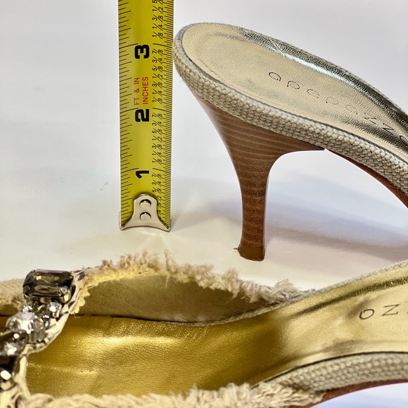 Apepazza Kitten Heel Mules, Linen adorned with snakeskin & crystal details  8.5 - Picture 10 of 12